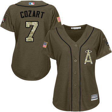 Angels #7 Zack Cozart Green Salute to Service Women's Stitched Baseball Jersey
