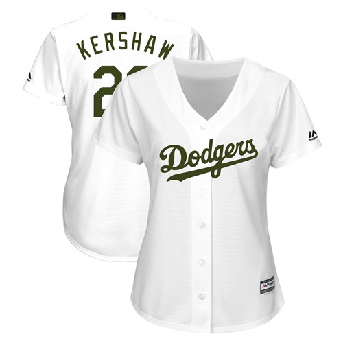 Dodgers #22 Clayton Kershaw White 2018 Memorial Day Cool Base Women's Stitched Baseball Jersey