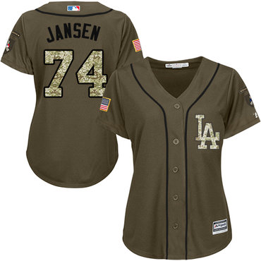 Dodgers #74 Kenley Jansen Green Salute to Service Women's Stitched Baseball Jersey
