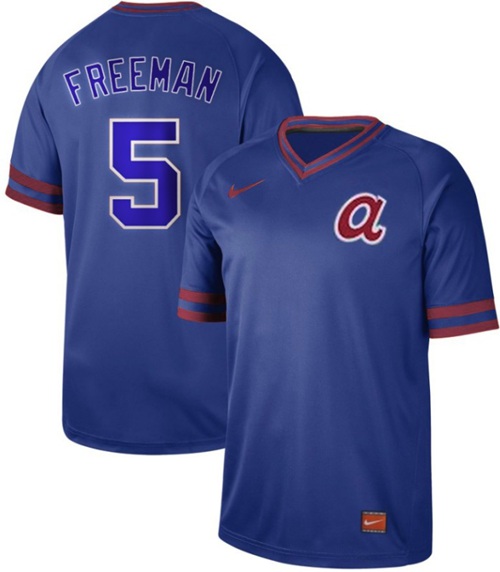 Men's Atlanta Braves #5 Freddie Freeman Royal Authentic Cooperstown Collection Stitched Baseball Jersey