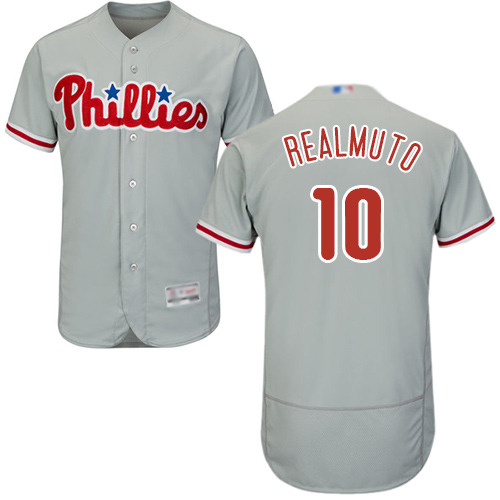 Men's Philadelphia Phillies #10 J. T. Realmuto Grey Flexbase Authentic Collection Stitched Baseball Jersey