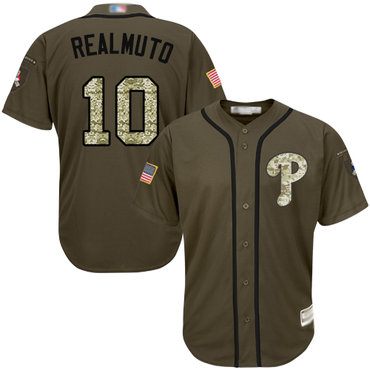 Men's Philadelphia Phillies #10 J. T. Realmuto Green Salute to Service Stitched Baseball Jersey