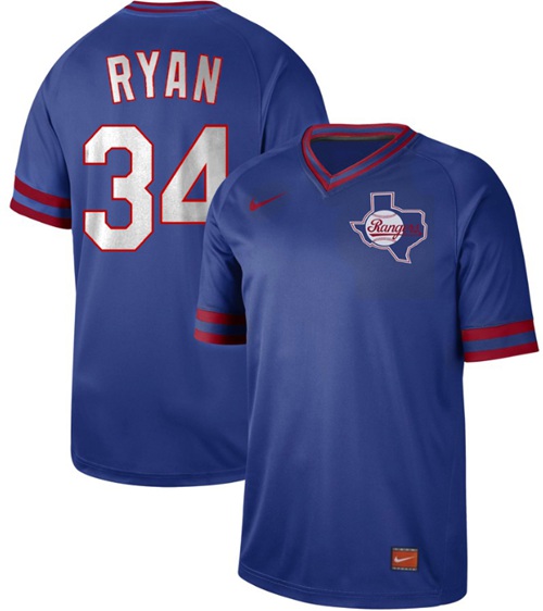 Men's Texas Rangers #34 Nolan Ryan Royal Authentic Cooperstown Collection Stitched Baseball Jersey