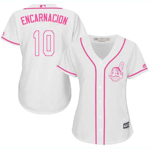 Indians #10 Edwin Encarnacion White Pink Fashion Women's Stitched Baseball Jersey