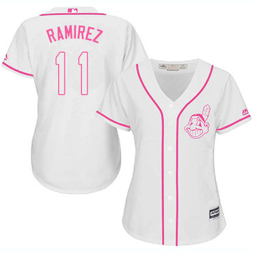 Indians #11 Jose Ramirez White Pink Fashion Women's Stitched Baseball Jersey