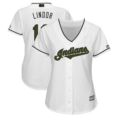 Indians #12 Francisco Lindor White 2018 Memorial Day Cool Base Women's Stitched Baseball Jersey