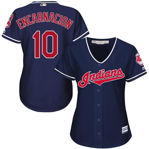 Indians #10 Edwin Encarnacion Navy Blue Alternate Women's Stitched Baseball Jersey