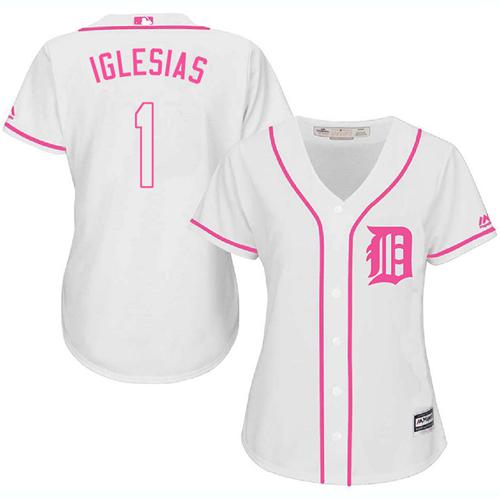 Tigers #1 Jose Iglesias White Pink Fashion Women's Stitched Baseball Jersey