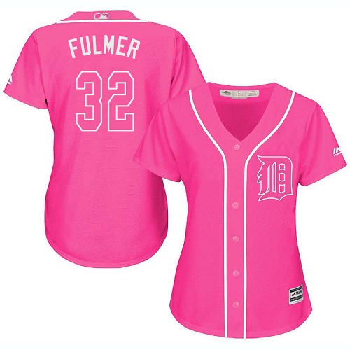 Tigers #32 Michael Fulmer Pink Fashion Women's Stitched Baseball Jersey