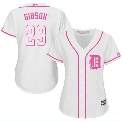 Tigers #23 Kirk Gibson White Pink Fashion Women's Stitched Baseball Jersey
