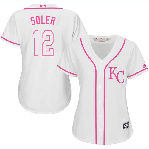 Royals #12 Jorge Soler White Pink Fashion Women's Stitched Baseball Jersey