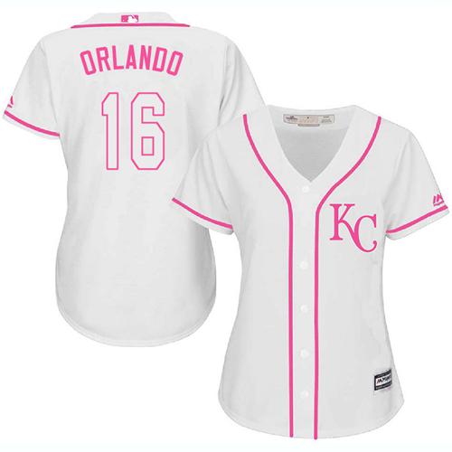 Royals #16 Paulo Orlando White Pink Fashion Women's Stitched Baseball Jersey