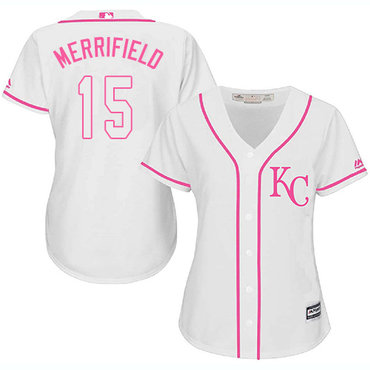 Royals #15 Whit Merrifield White Pink Fashion Women's Stitched Baseball Jersey