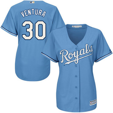 Royals #30 Yordano Ventura Light Blue Alternate Women's Stitched Baseball Jersey
