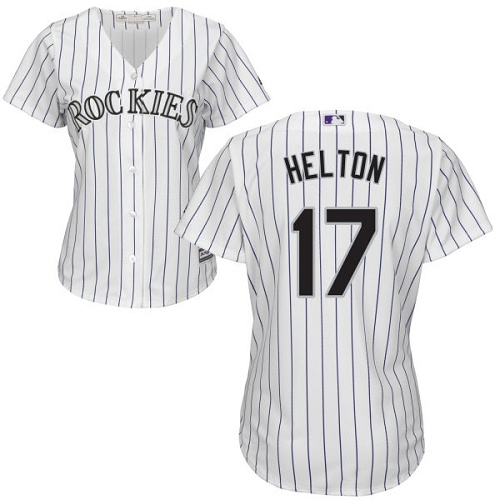 Rockies #17 Todd Helton White Strip Home Women's Stitched Baseball Jersey