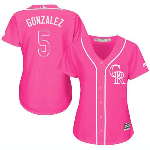 Rockies #5 Carlos Gonzalez Pink Fashion Women's Stitched Baseball Jersey