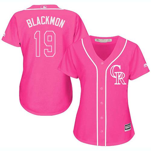Rockies #19 Charlie Blackmon Pink Fashion Women's Stitched Baseball Jersey