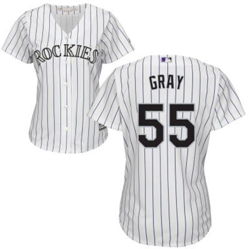 Rockies #55 Jon Gray White Strip Home Women's Stitched Baseball Jersey