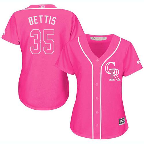Rockies #35 Chad Bettis Pink Fashion Women's Stitched Baseball Jersey