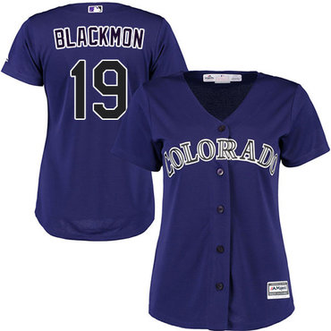 Rockies #19 Charlie Blackmon Purple Alternate Women's Stitched Baseball Jersey