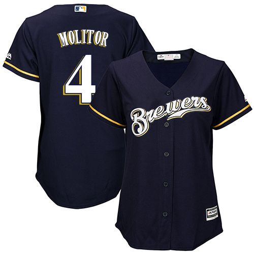 Brewers #4 Paul Molitor Navy Blue Alternate Women's Stitched Baseball Jersey