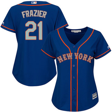 Mets #21 Todd Frazier Blue(Grey NO.) Alternate Women's Stitched Baseball Jersey