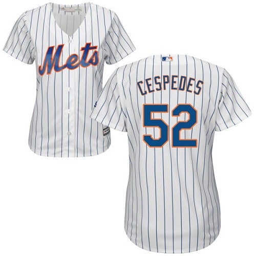 Mets #52 Yoenis Cespedes White(Blue Strip) Home Women's Stitched Baseball Jersey
