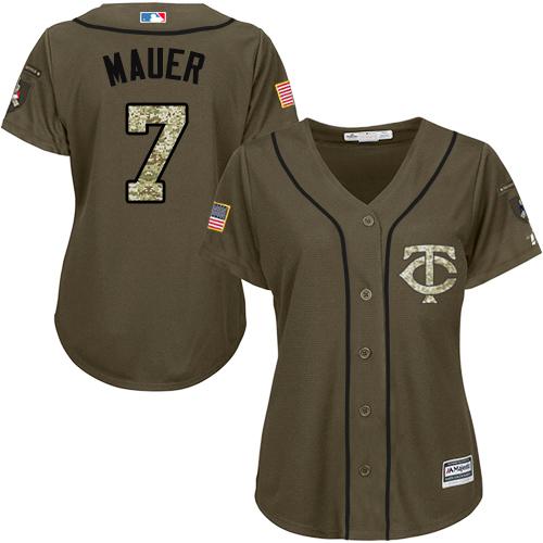 Twins #7 Joe Mauer Green Salute to Service Women's Stitched Baseball Jersey