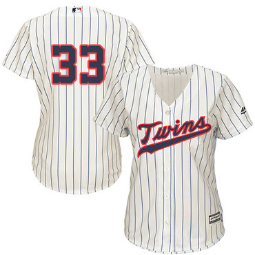 Twins #33 Justin Morneau Cream Strip Alternate Women's Stitched Baseball Jersey