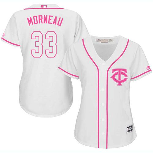 Twins #33 Justin Morneau White Pink Fashion Women's Stitched Baseball Jersey