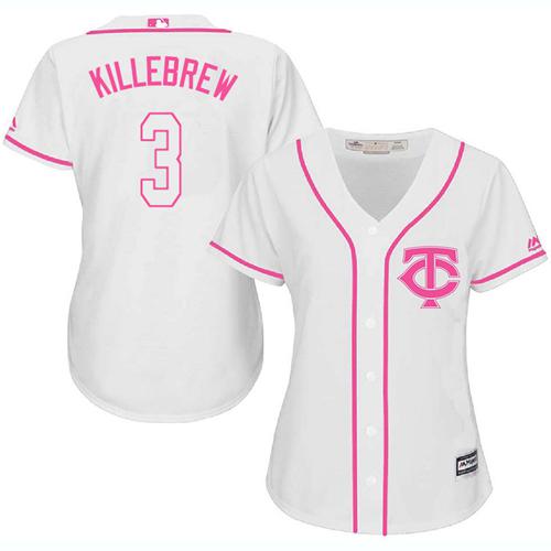 Twins #3 Harmon Killebrew White Pink Fashion Women's Stitched Baseball Jersey