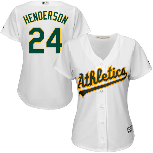 Athletics #24 Rickey Henderson White Home Women's Stitched Baseball Jersey