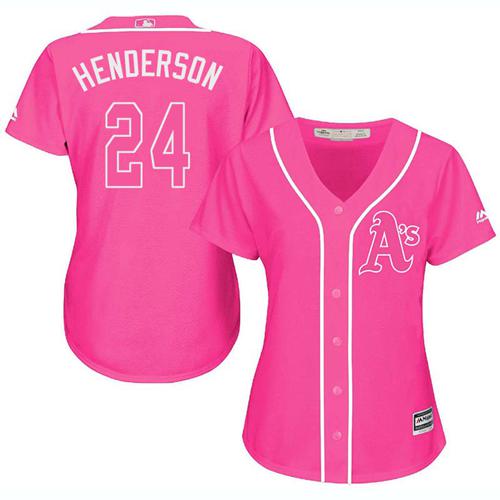 Athletics #24 Rickey Henderson Pink Fashion Women's Stitched Baseball Jersey