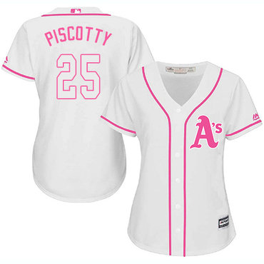 Athletics #25 Stephen Piscotty White Pink Fashion Women's Stitched Baseball Jersey