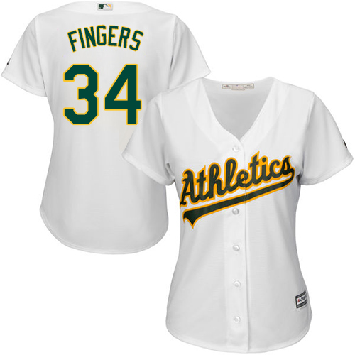 Athletics #34 Rollie Fingers White Home Women's Stitched Baseball Jersey