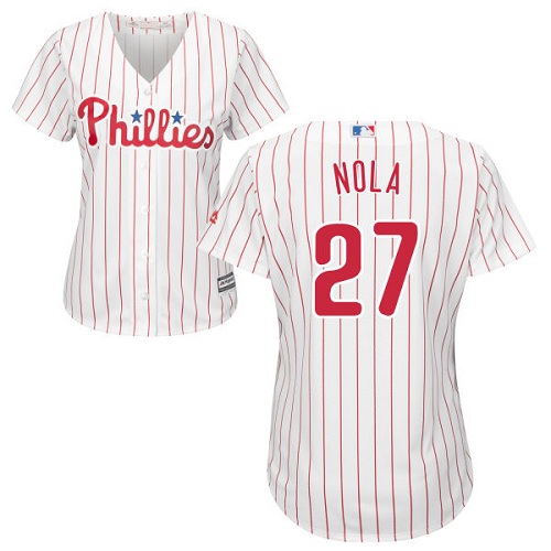 Phillies #27 Aaron Nola White(Red Strip) Home Women's Stitched Baseball Jersey
