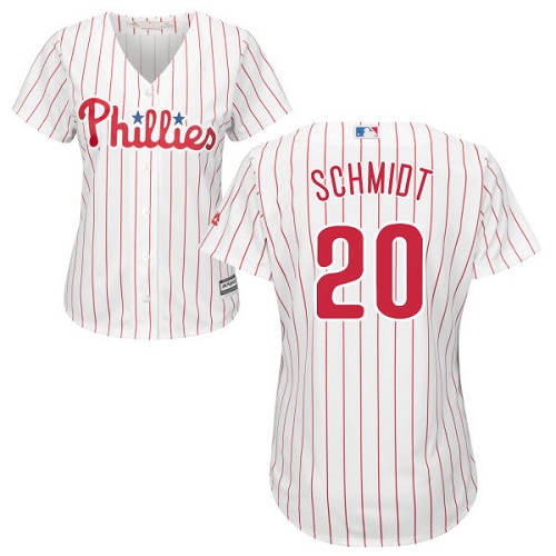Phillies #20 Mike Schmidt White(Red Strip) Home Women's Stitched Baseball Jersey