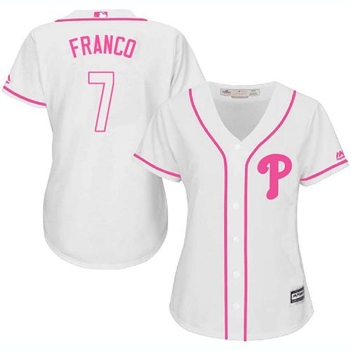 Phillies #7 Maikel Franco White Pink Fashion Women's Stitched Baseball Jersey