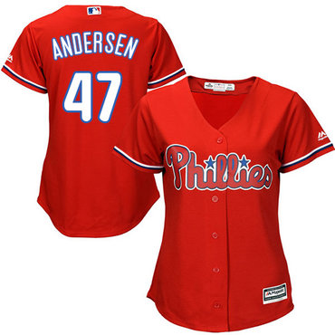 Phillies #47 Larry Andersen Red Alternate Women's Stitched Baseball Jersey