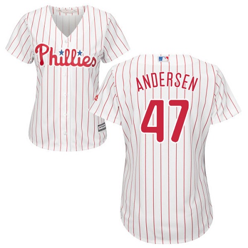 Phillies #47 Larry Andersen White(Red Strip) Home Women's Stitched Baseball Jersey