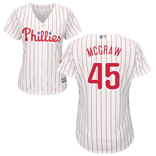 Phillies #45 Tug McGraw White(Red Strip) Home Women's Stitched Baseball Jersey