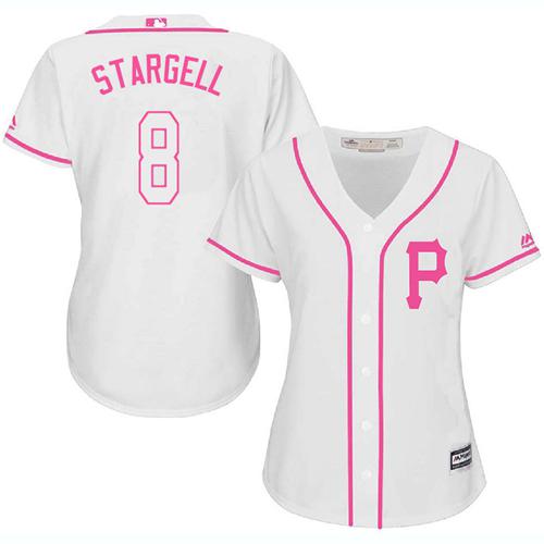 Pirates #8 Willie Stargell White Pink Fashion Women's Stitched Baseball Jersey