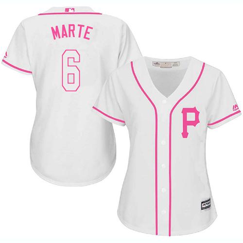 Pirates #6 Starling Marte White Pink Fashion Women's Stitched Baseball Jersey