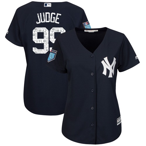 Yankees #99 Aaron Judge Navy Blue 2018 Spring Training Cool Base Women's Stitched Baseball Jersey