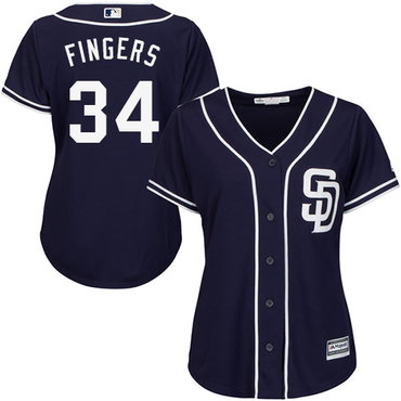 Padres #34 Rollie Fingers Navy Blue Alternate Women's Stitched Baseball Jersey
