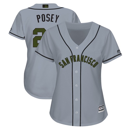 Giants #28 Buster Posey Grey 2018 Memorial Day Cool Base Women's Stitched Baseball Jersey