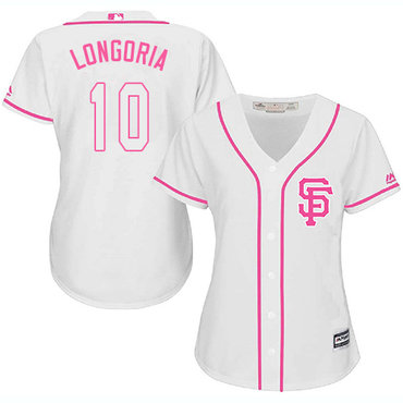 Giants #10 Evan Longoria White Pink Fashion Women's Stitched Baseball Jersey