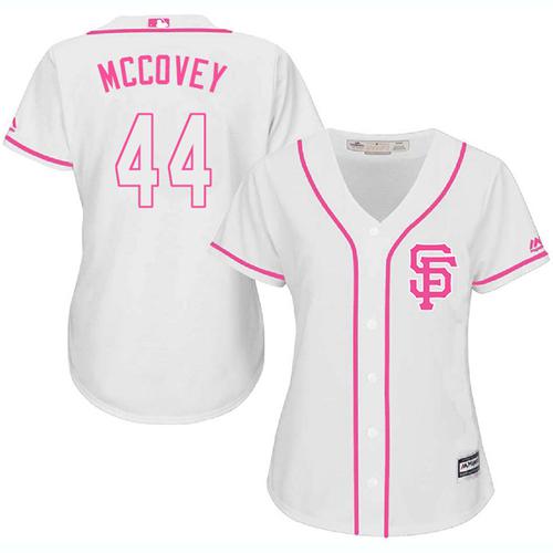 Giants #44 Willie McCovey White Pink Fashion Women's Stitched Baseball Jersey