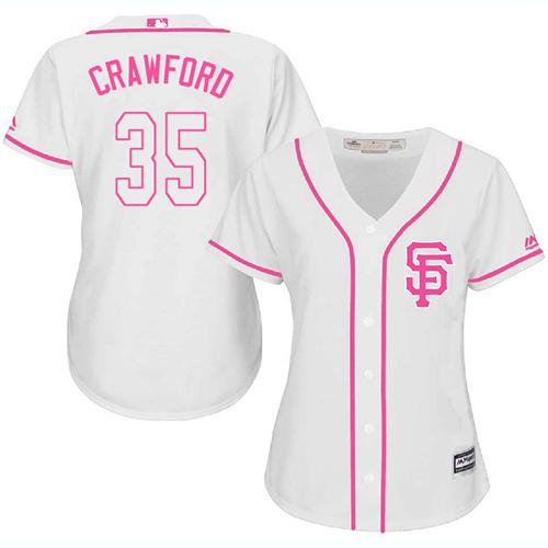 Giants #35 Brandon Crawford White Pink Fashion Women's Stitched Baseball Jersey