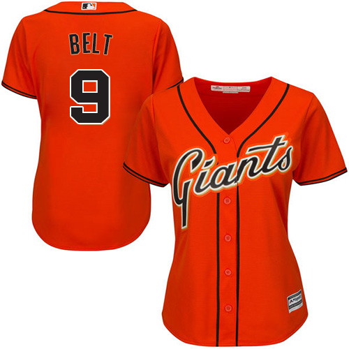 Giants #9 Brandon Belt Orange Alternate Women's Stitched Baseball Jersey